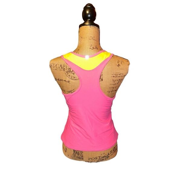 Nike Dri Fit Racerback Pink Yellow  Workout  Tank Top Shirt Women’s ~ Small - Picture 2 of 3
